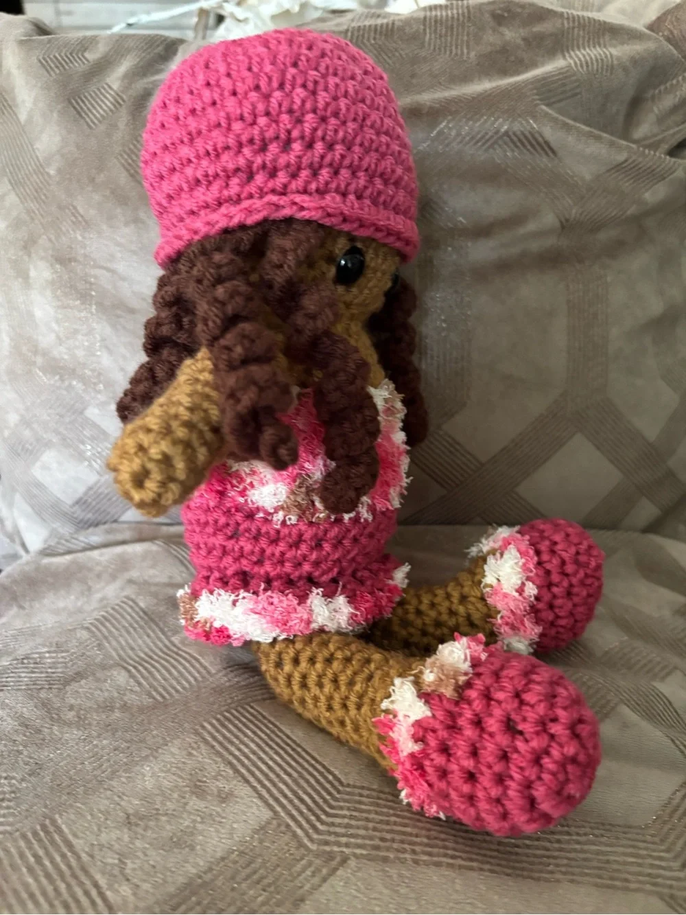 Handmade Pink Crochet Doll Hat & Outfit - Kids 3+